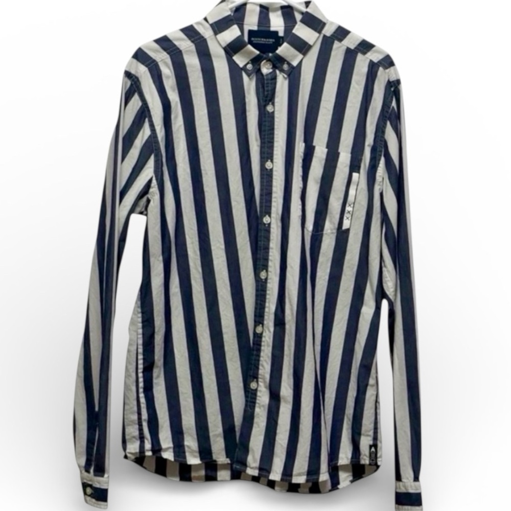Scotch & Soda Navy White Stripe Button Down Shirt XL Slim Fit Mens